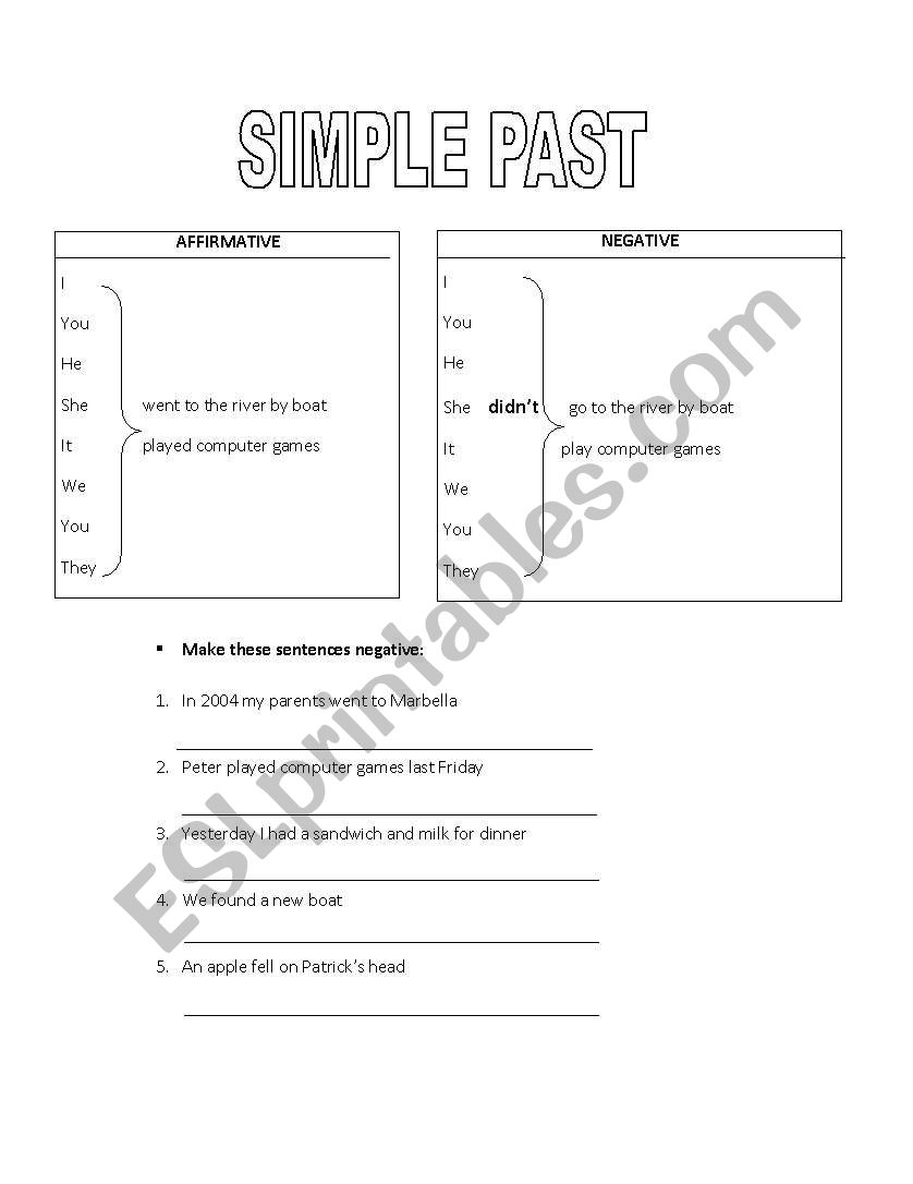 Simple Past-negative form worksheet