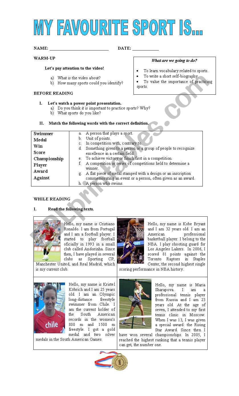 my favourite sport worksheet