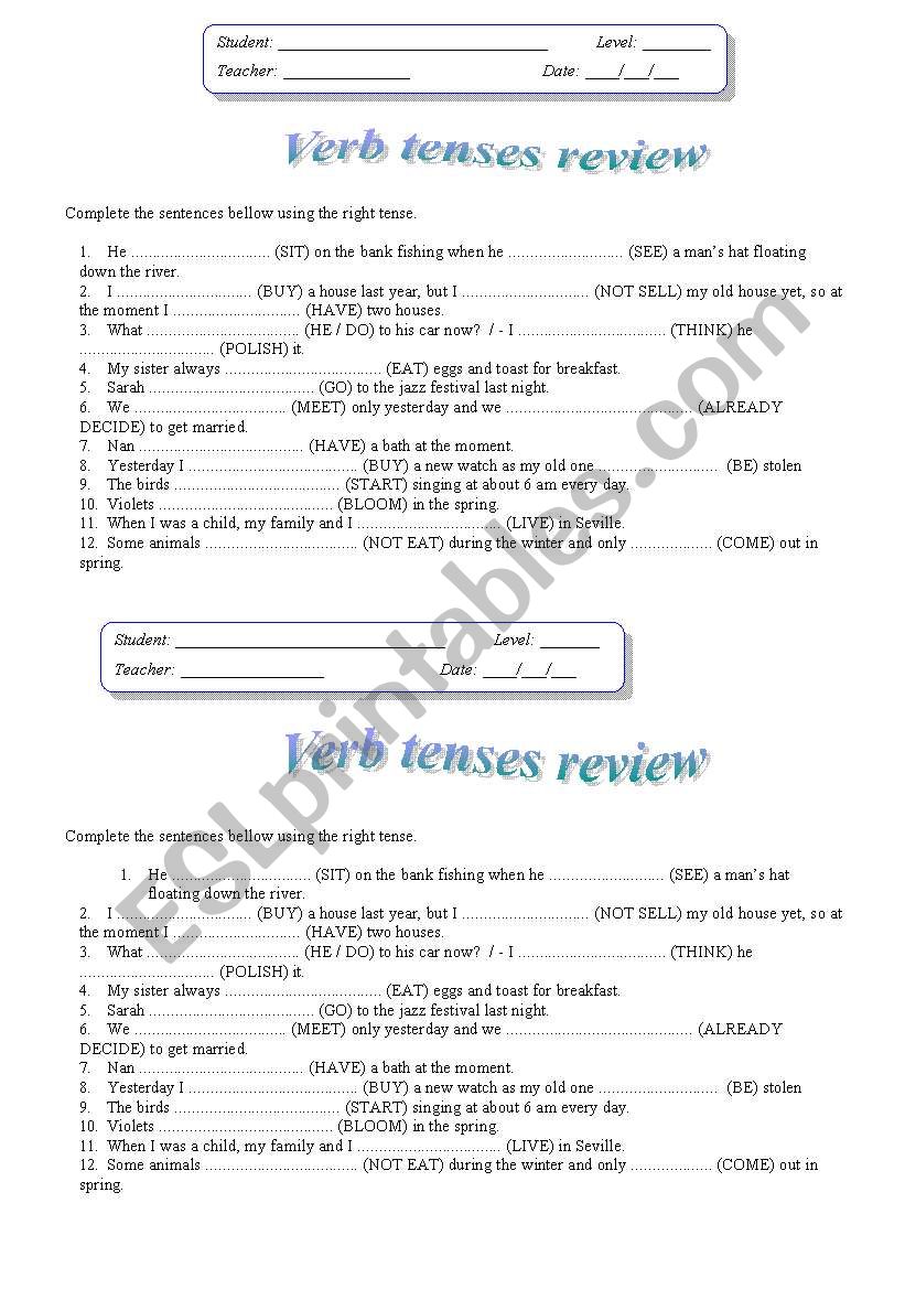Verb tenses review worksheet