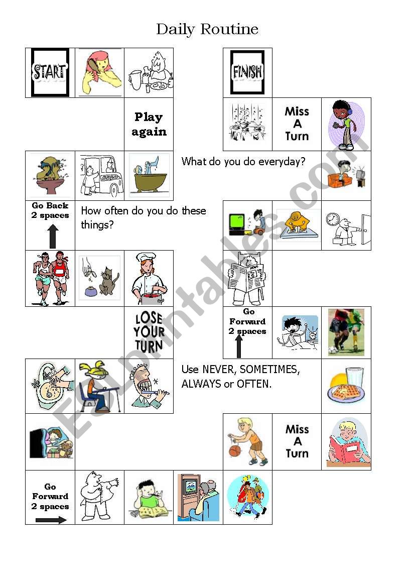 Daily Activities Board Game - ESL worksheet by petili