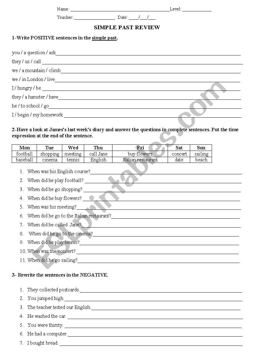 Simple Past Rewiew worksheet