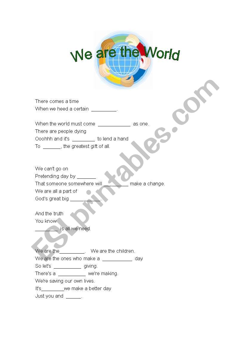 Gap fill song:   worksheet