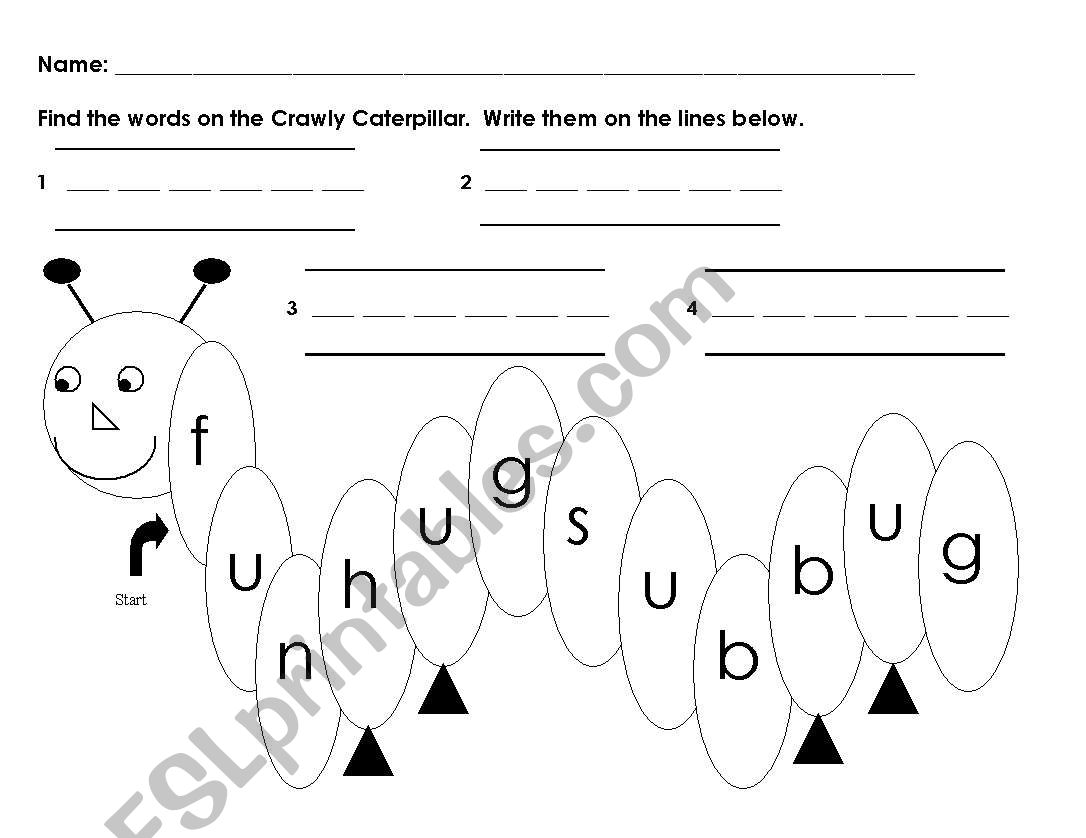 Short u Caterpillar worksheet