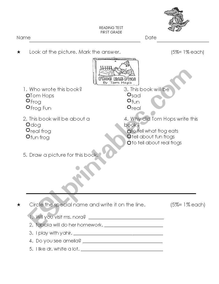 reading test worksheet