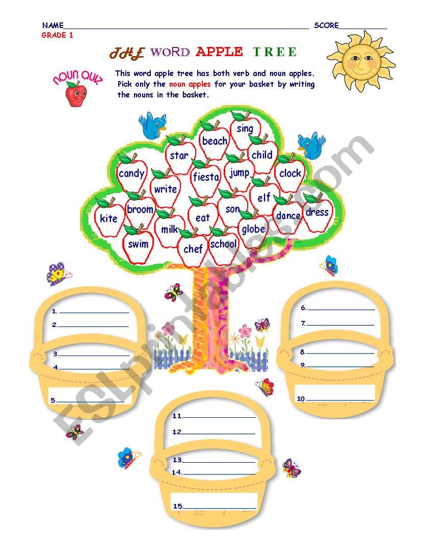 NOUN -The Word Apple Tree worksheet