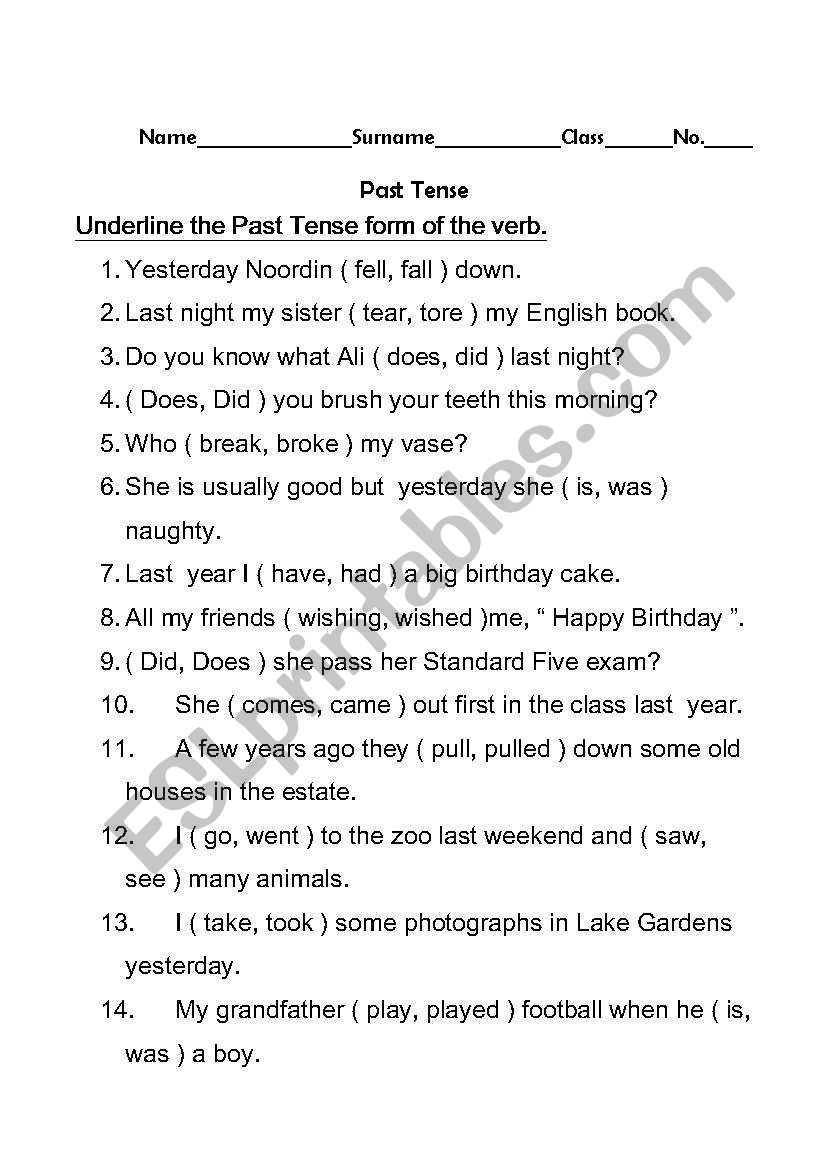 Past Tense worksheet