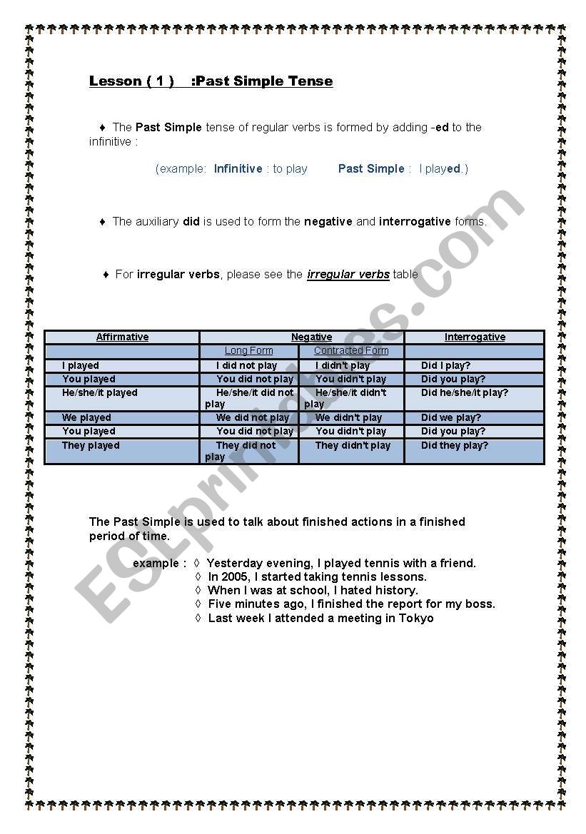 simple past  worksheet