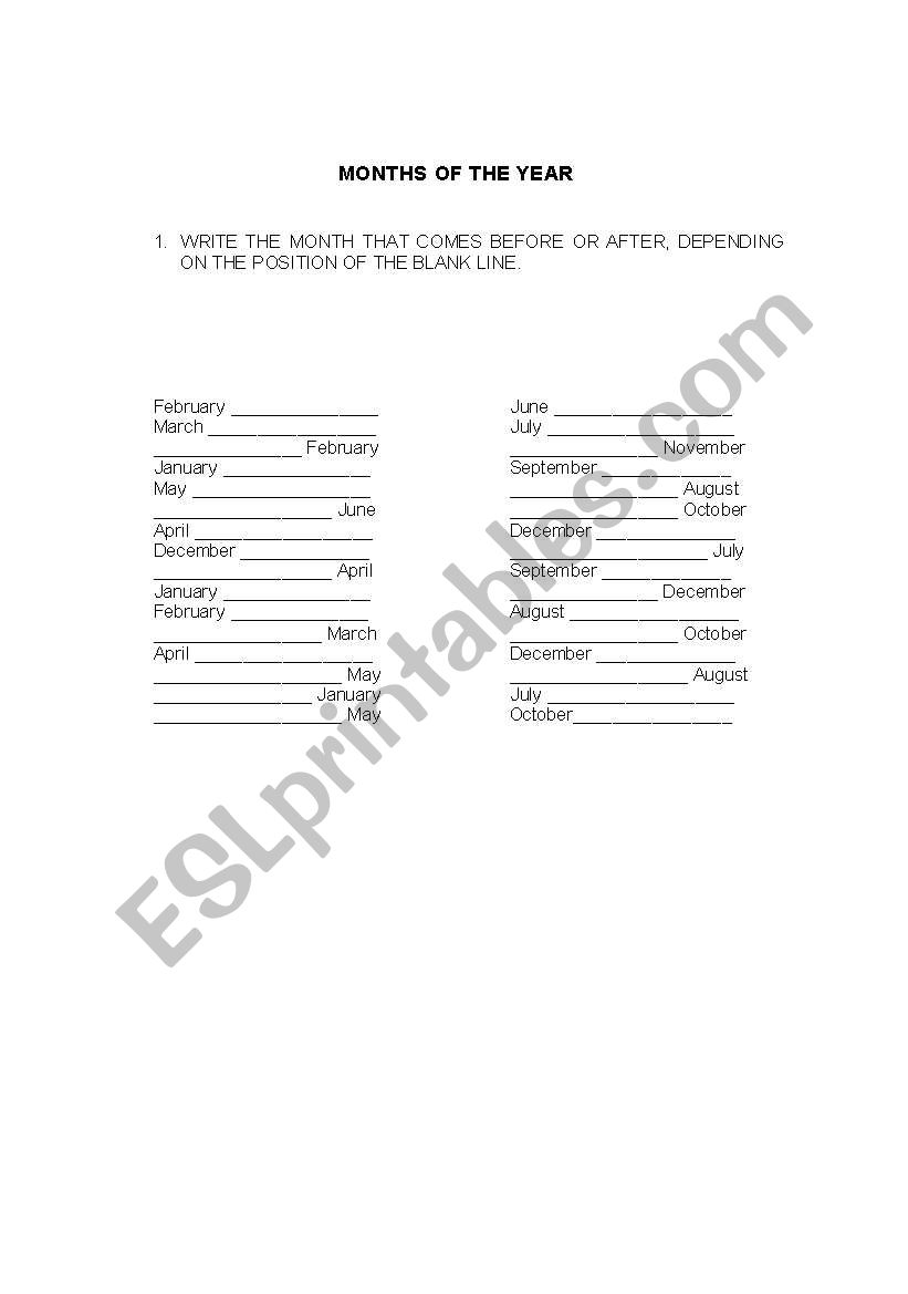 Months of the Year worksheet