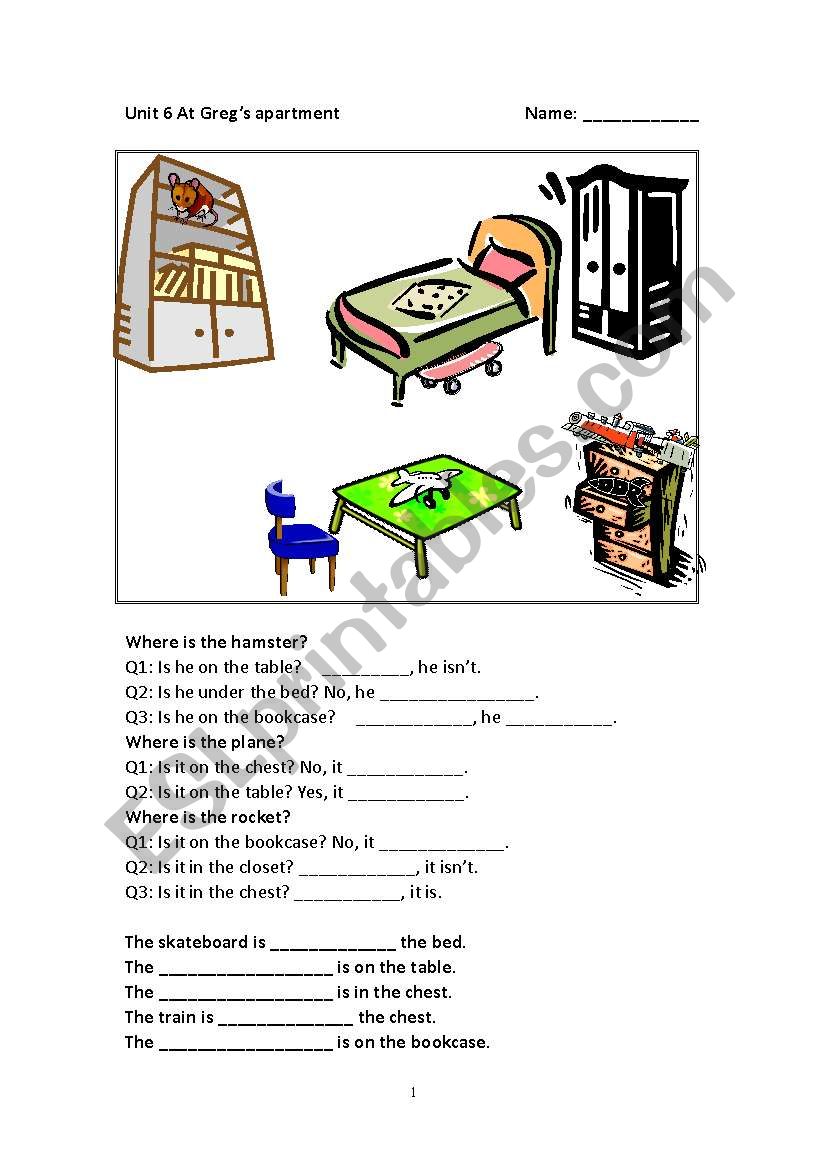 furniture and prepositions worksheet