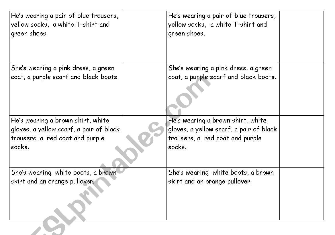 clothes worksheet