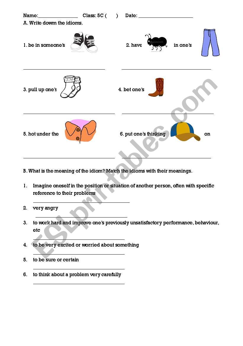 Idioms about clothes worksheet