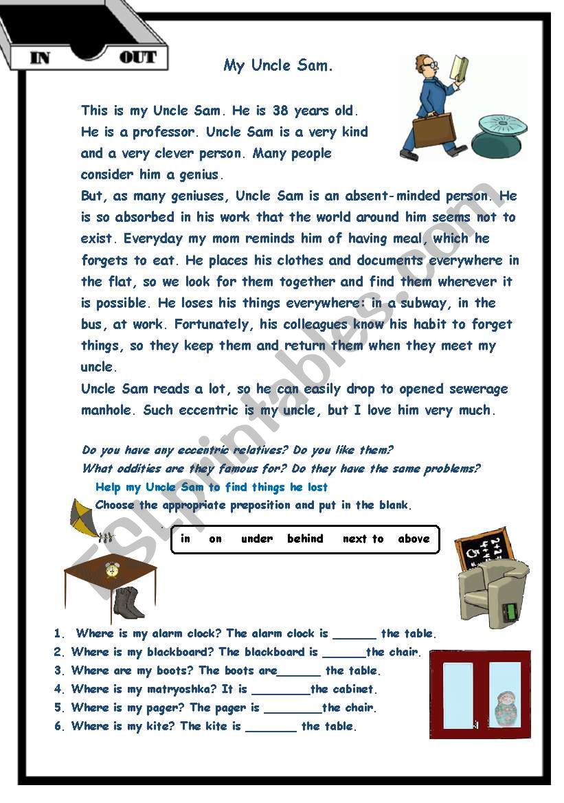 My Uncle Sam_preps of place worksheet