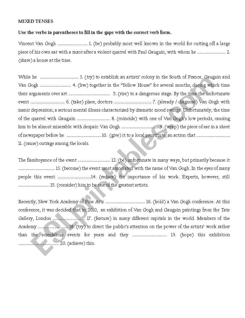 mixed tenses worksheet