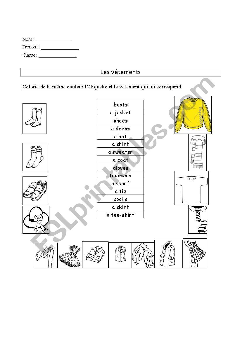 clothes worksheet