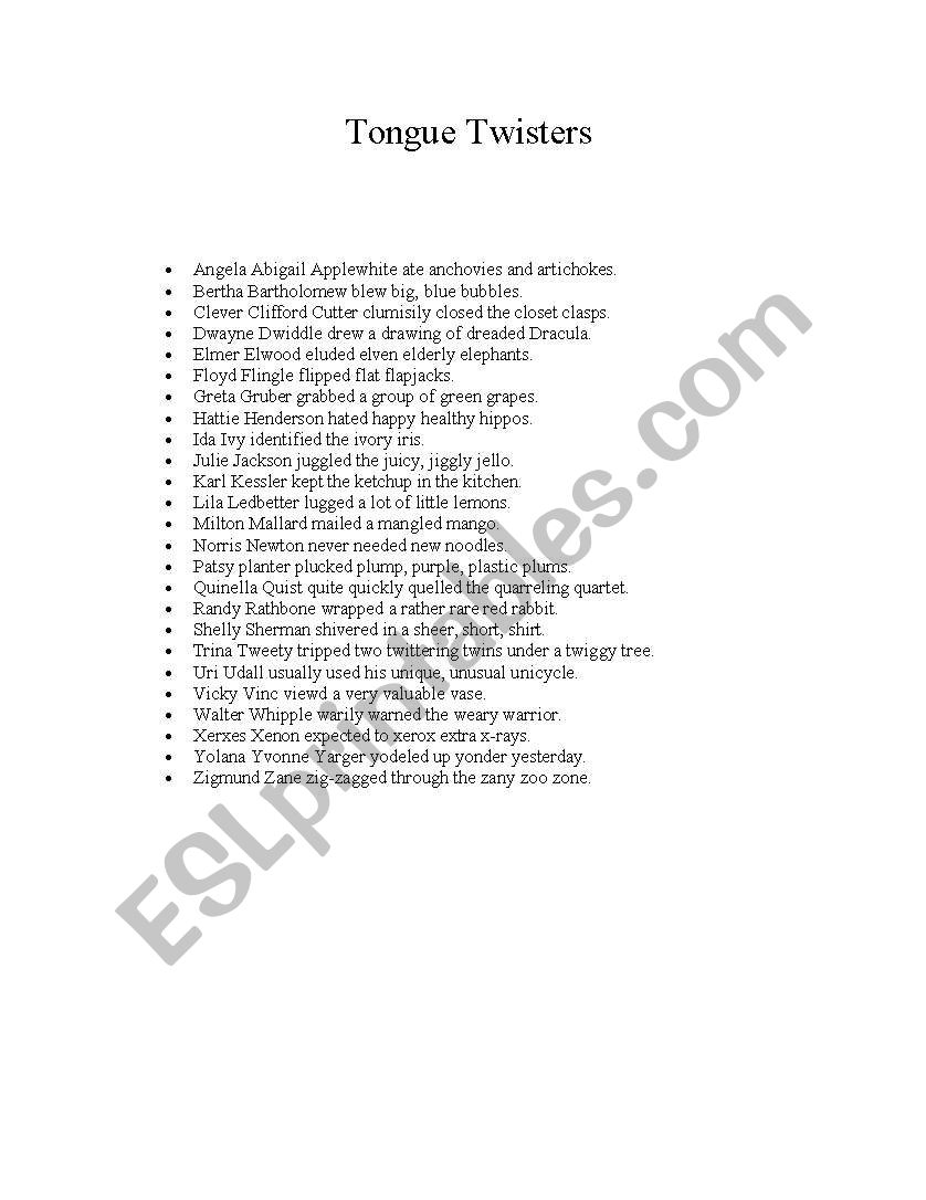 Tongue Twisters worksheet