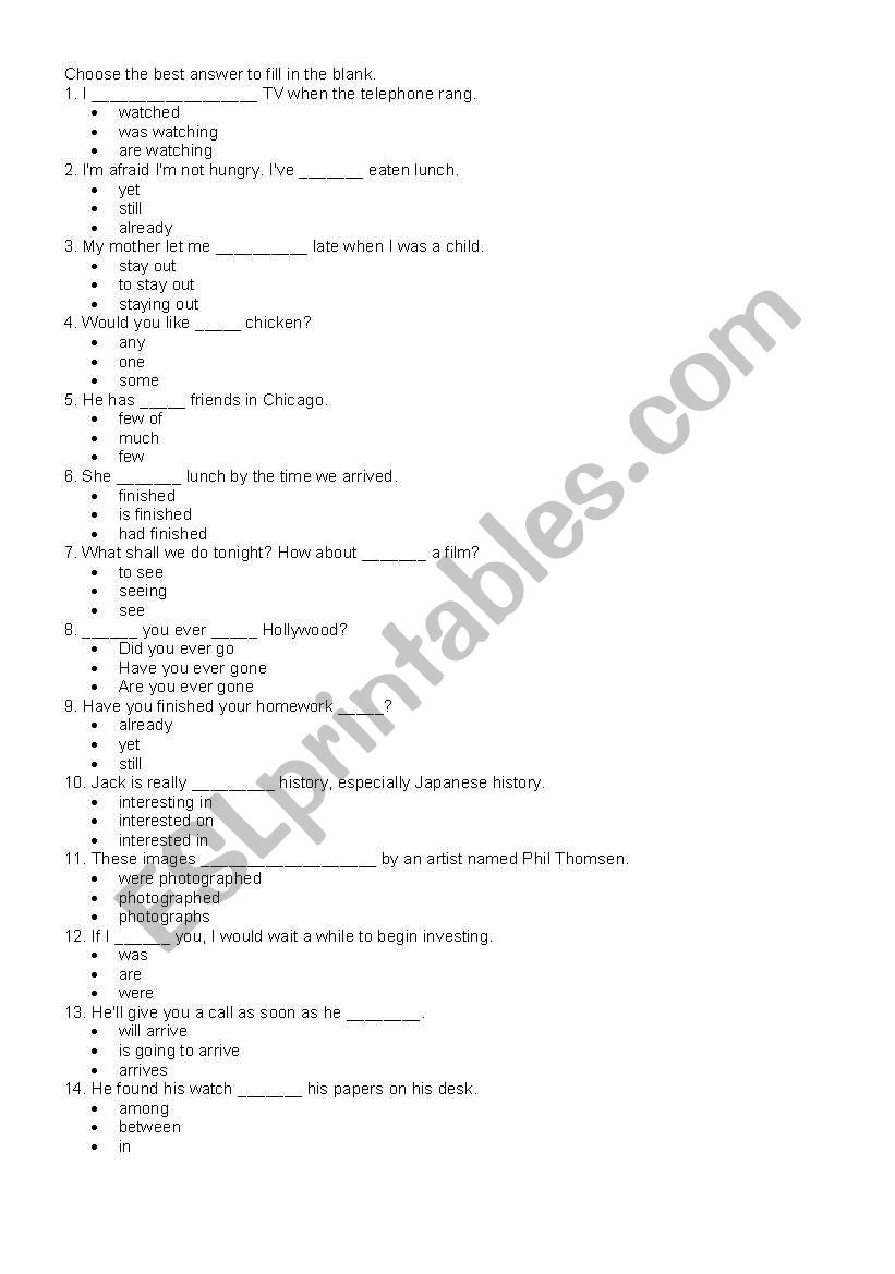 Intermediate review quiz worksheet