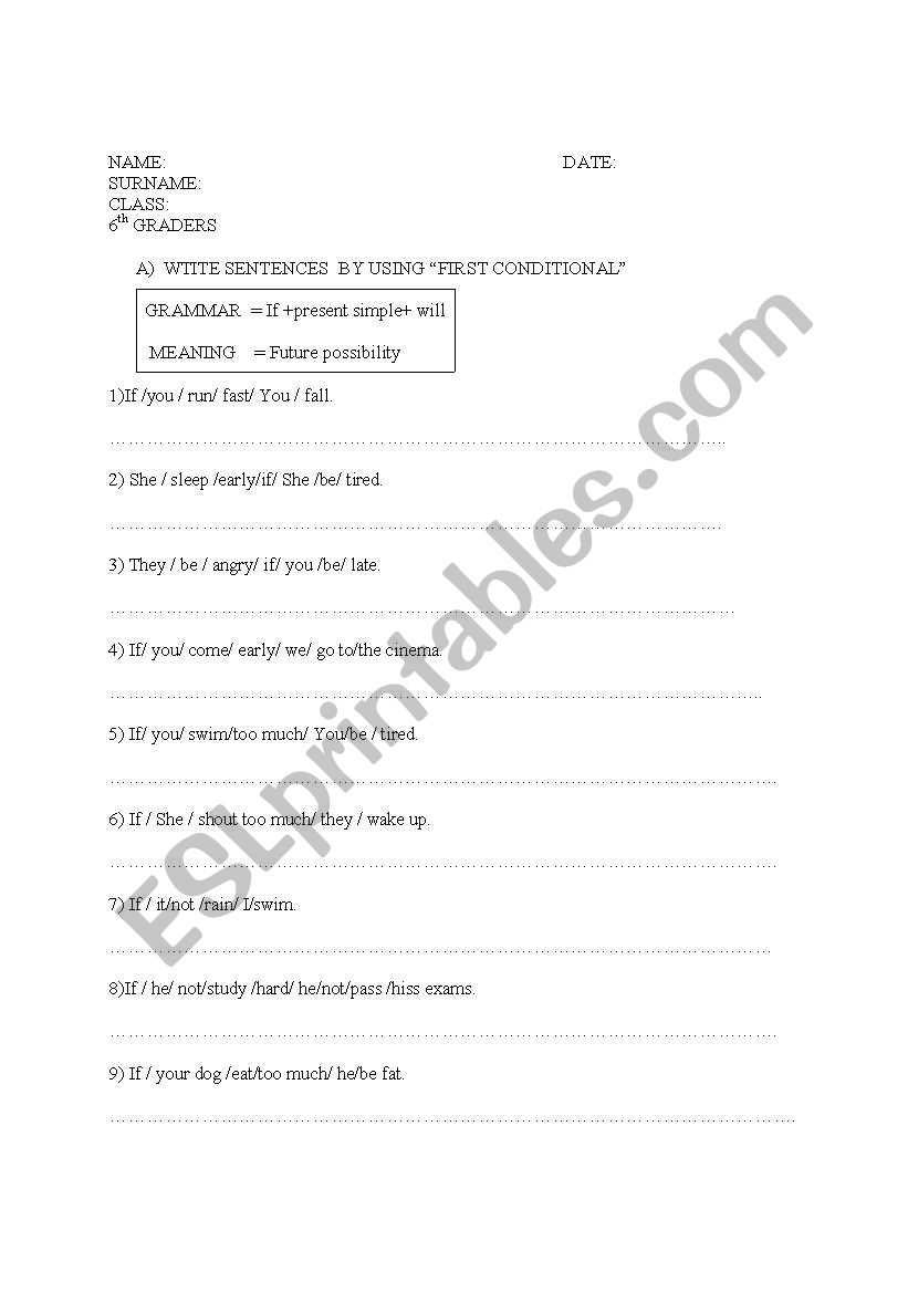 first and second conditional worksheet