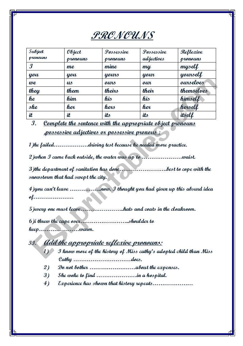 pronouns worksheet