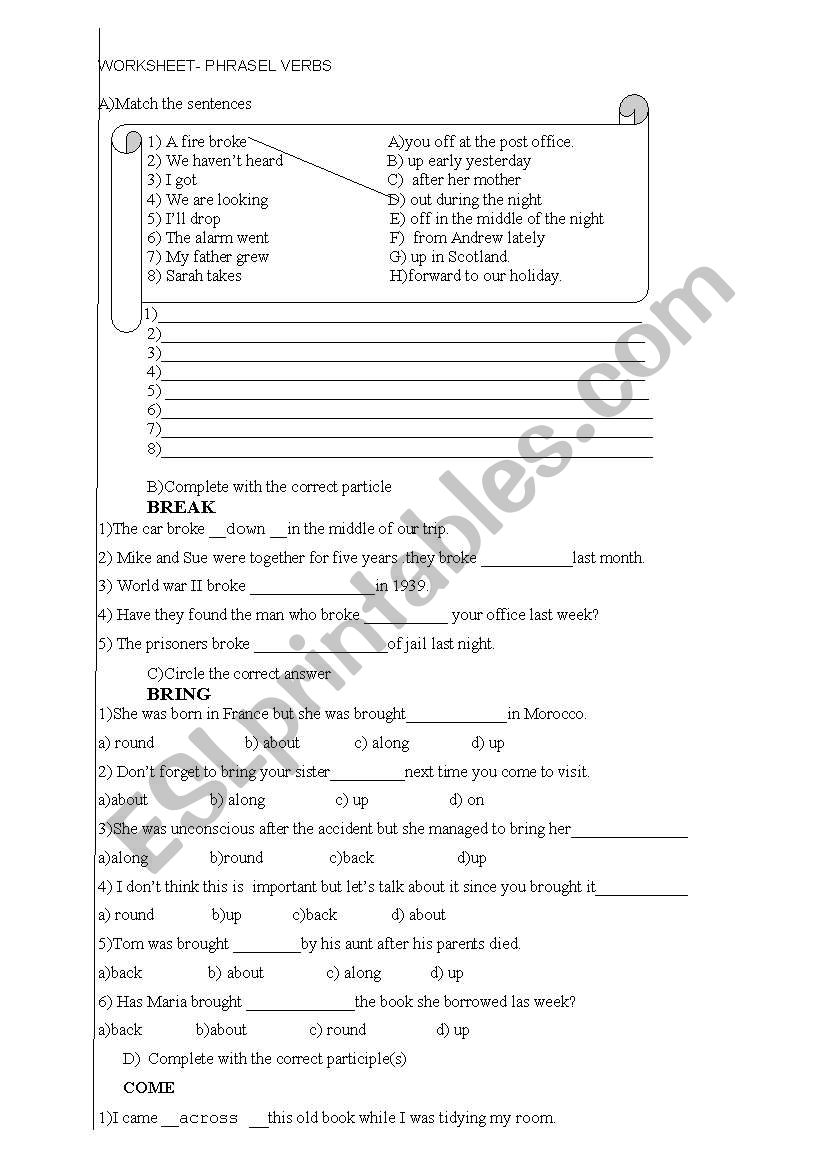 PHRASAL VERBS worksheet