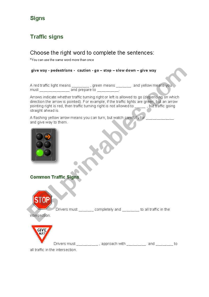 Traffic Exercises - Main Stop and Go Signs