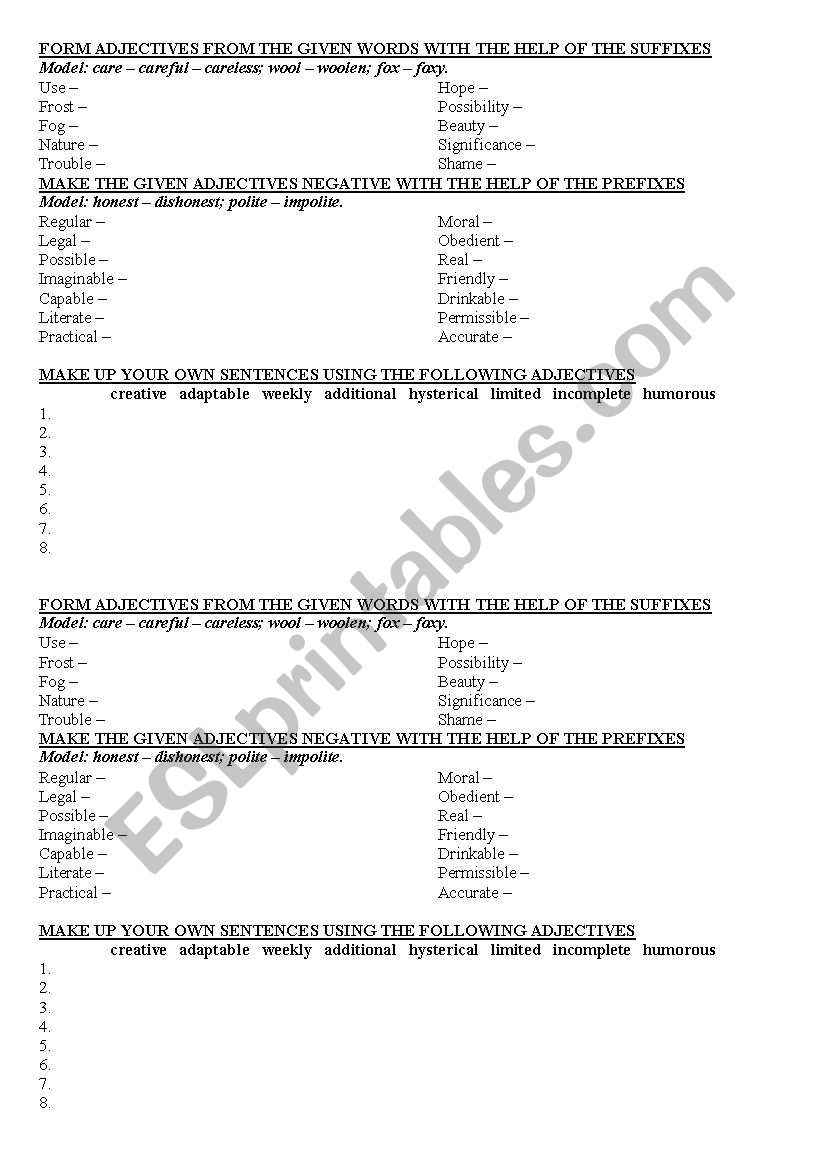 Adjectives worksheet