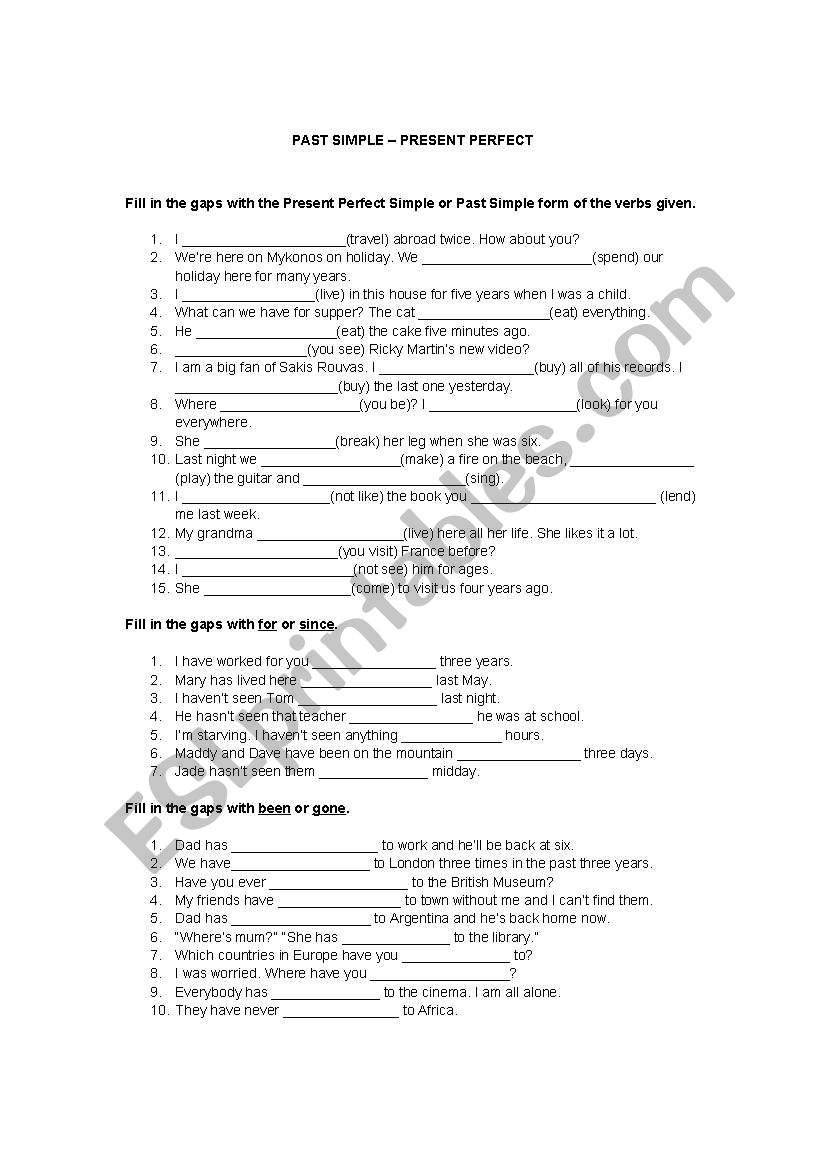 PAST SIMPLE - PRESENT PERFECT worksheet