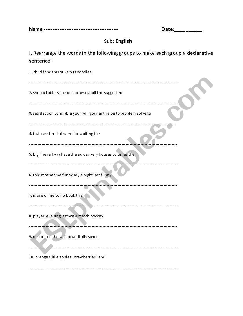 Sentence worksheet