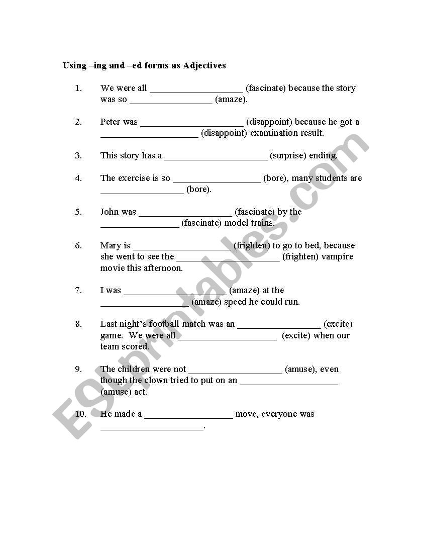 Using -ing and -ed Forms as Adjectives