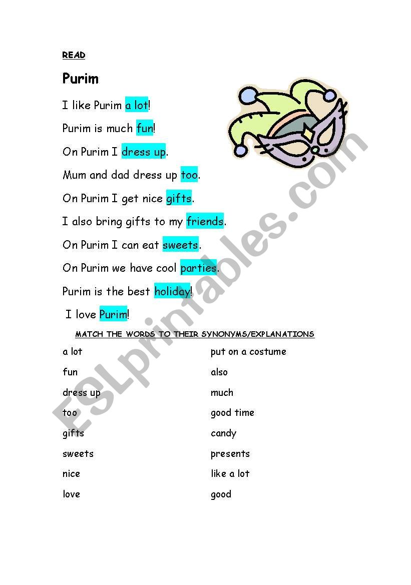 Purim is the best holiday! worksheet