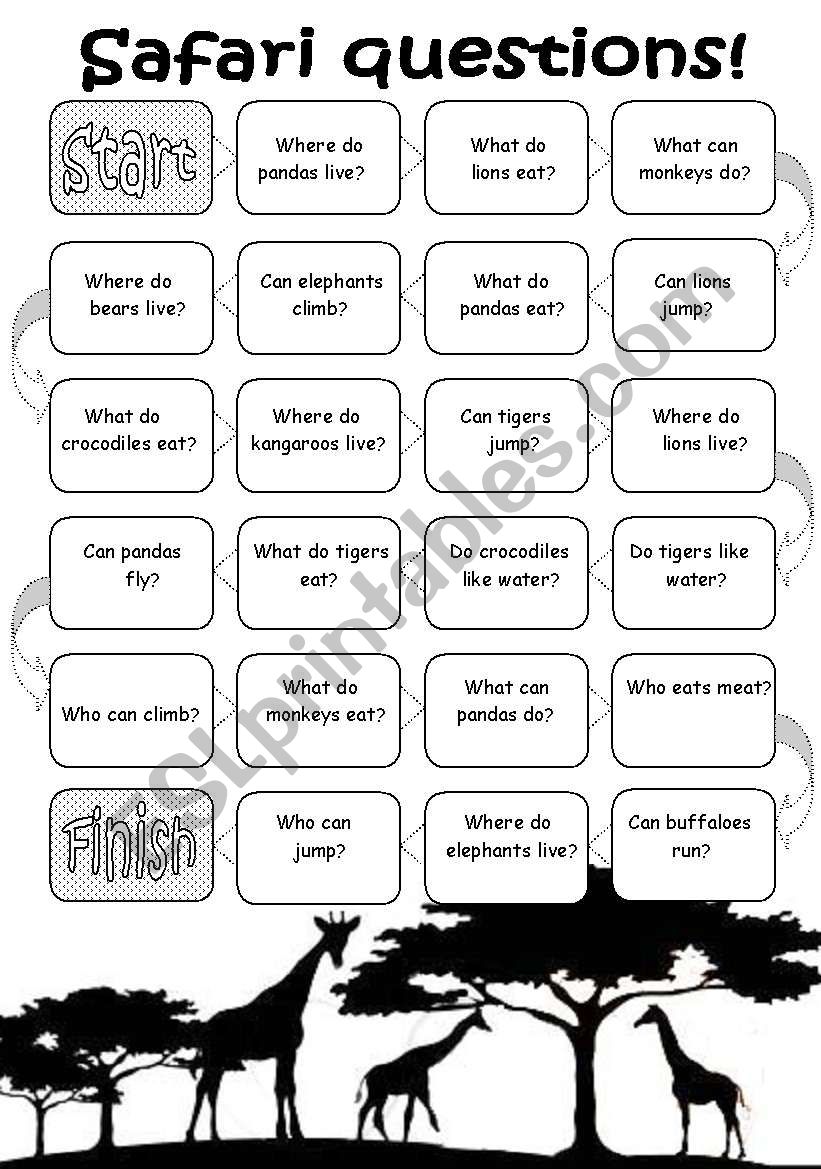 Animals boardgame worksheet