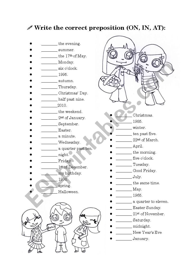 Prepositions of time worksheet