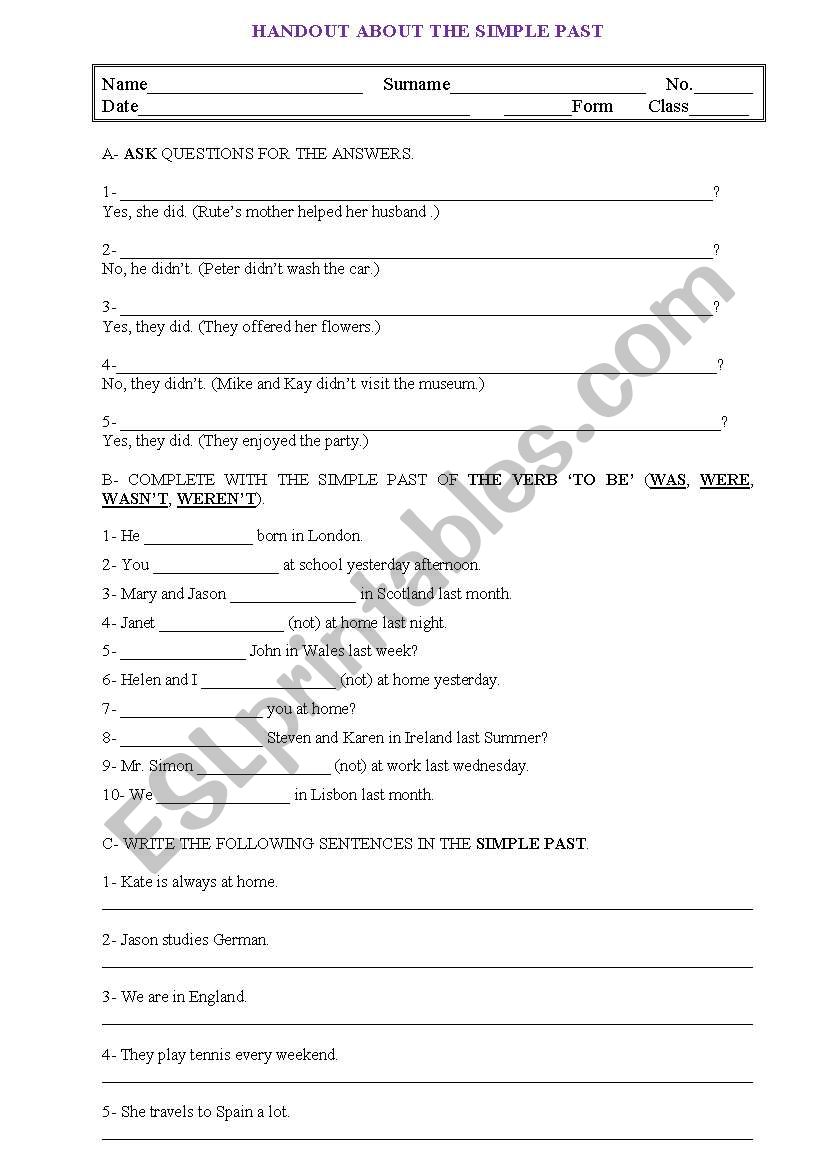 Simple Past worksheet