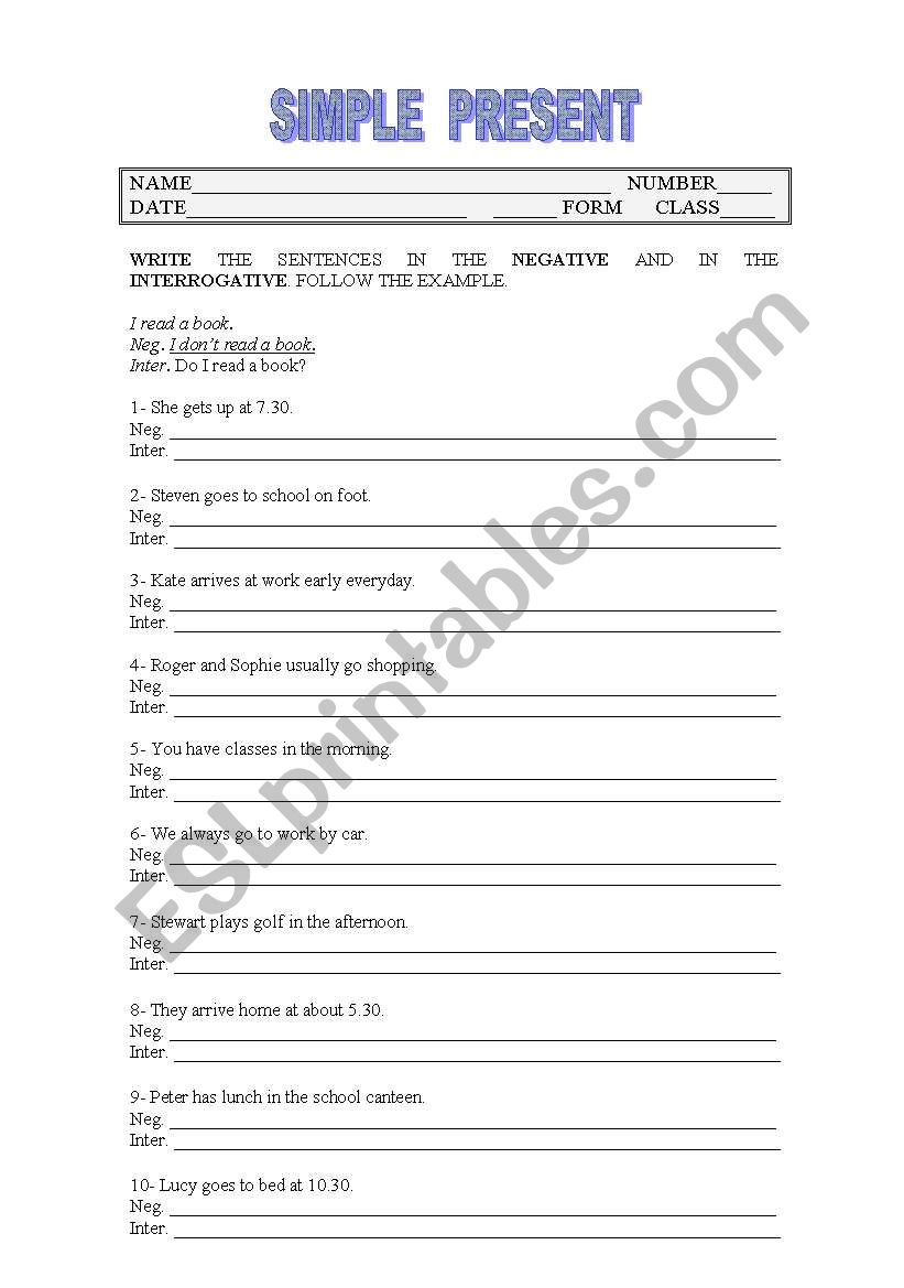 Simple Present worksheet