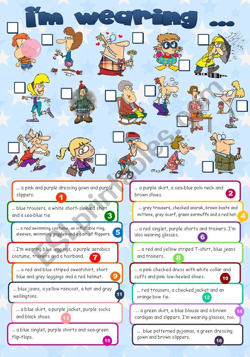 I´m wearing... **clothes** worksheet