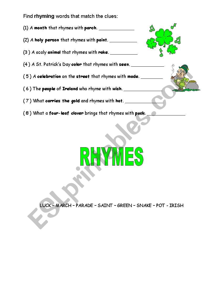 st patricks worksheet