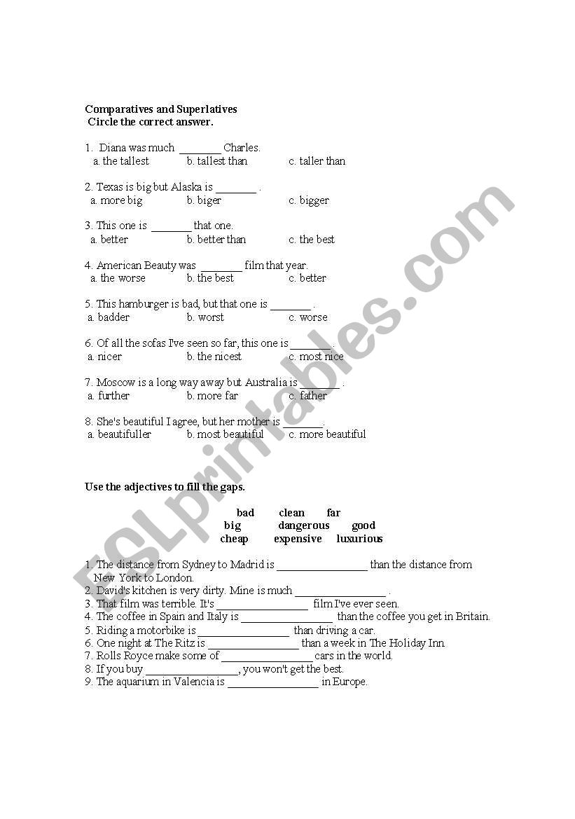 comparative superlative worksheet