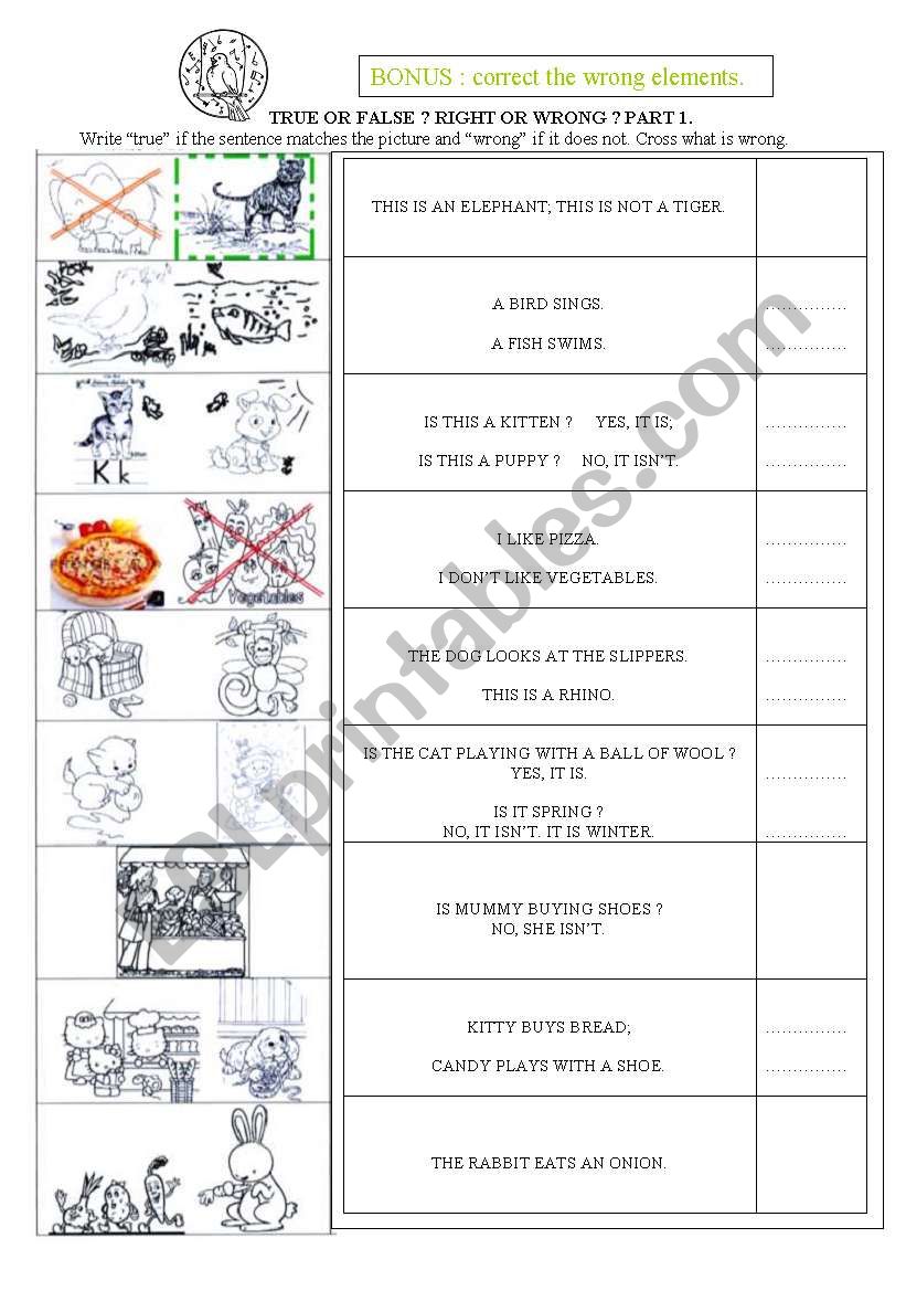 English worksheets: ´true or false´ game
