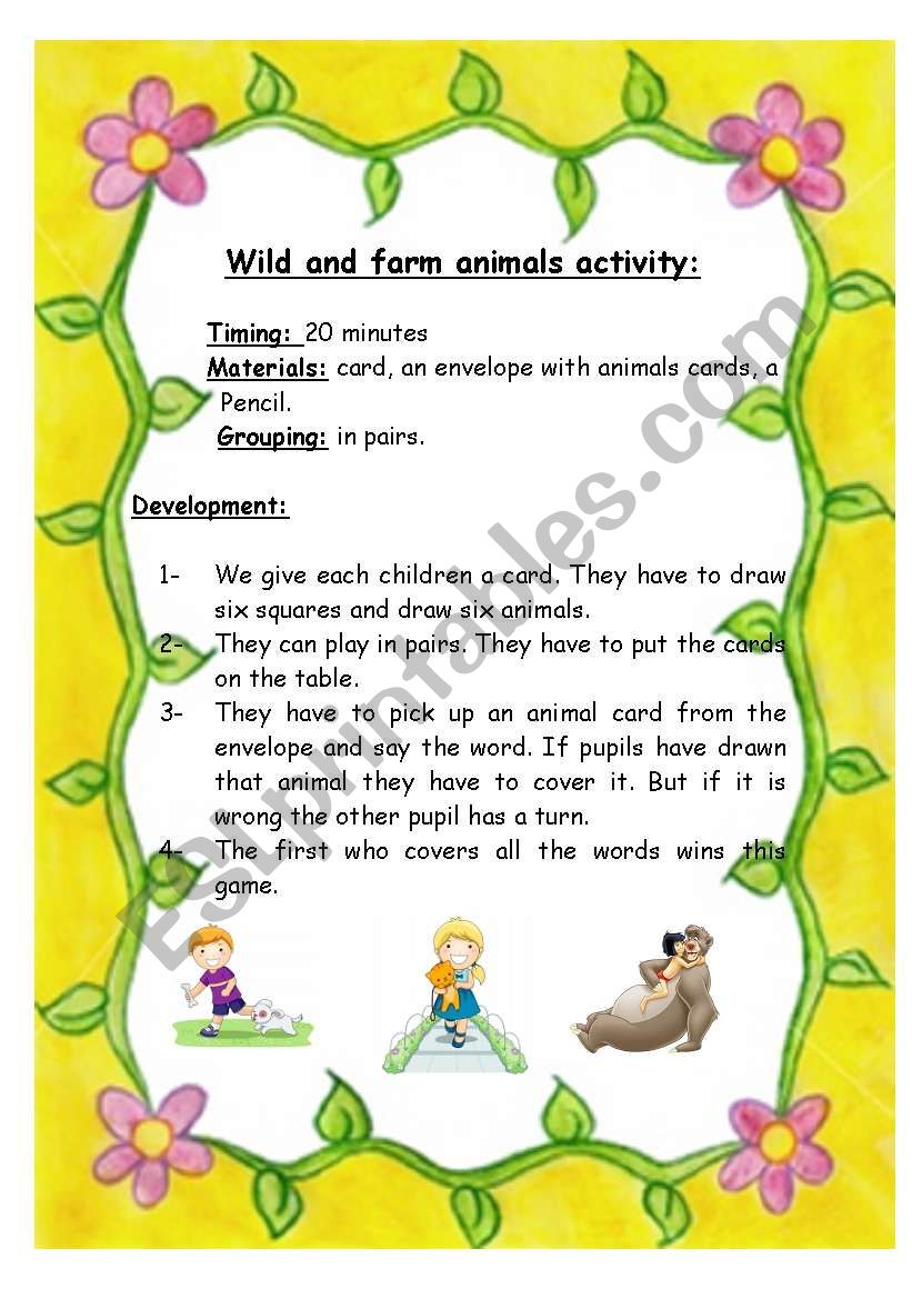 wild and farm animals game worksheet