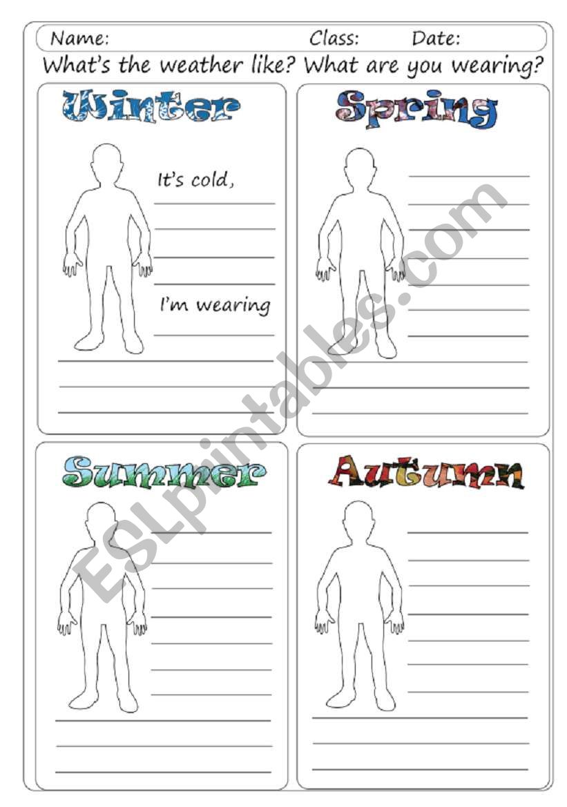 Seasons, weather, clothes worksheet