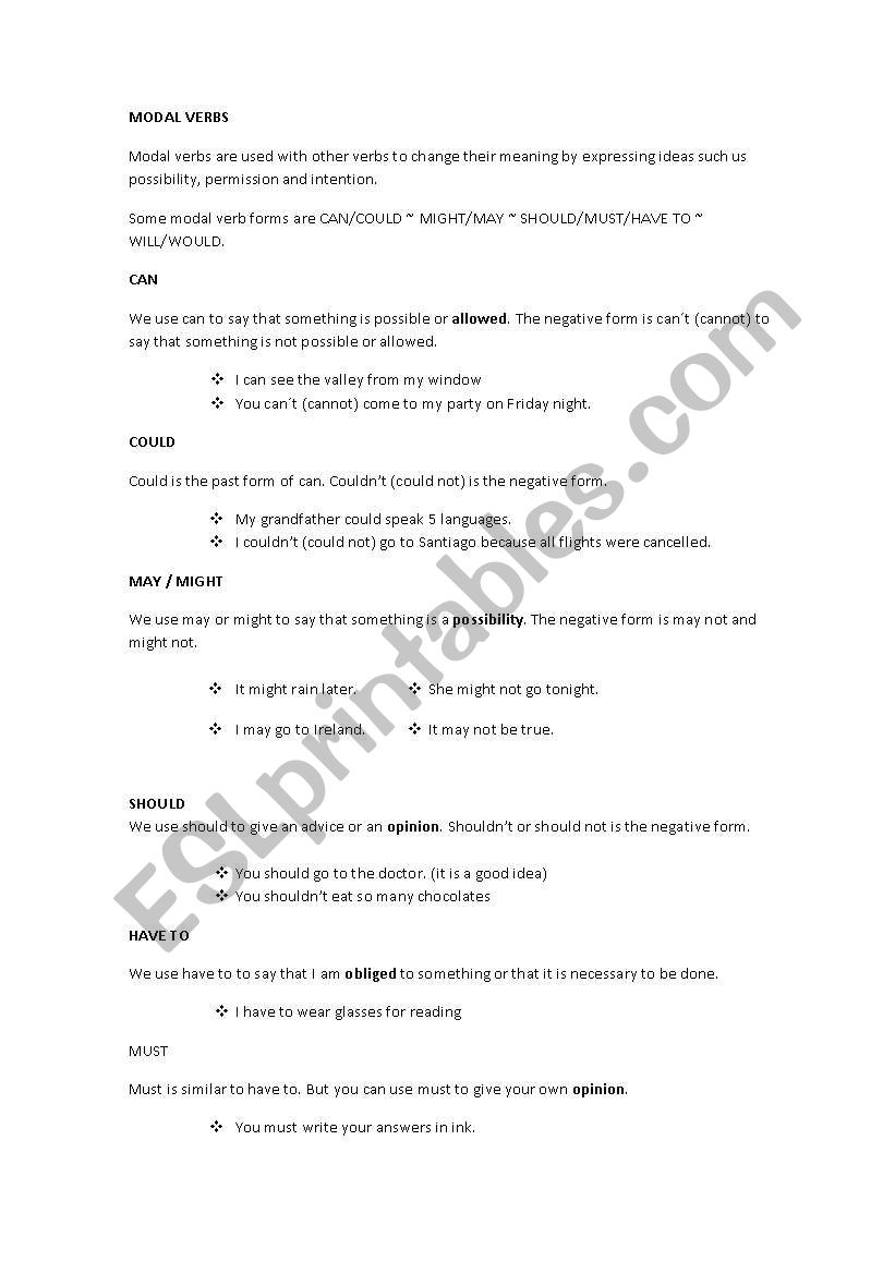 modal verbs worksheet