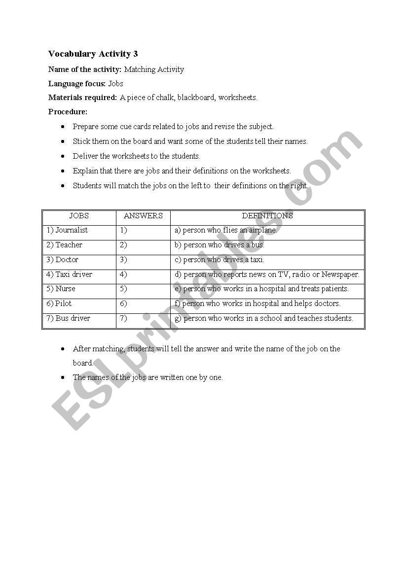 teaching jobs worksheet