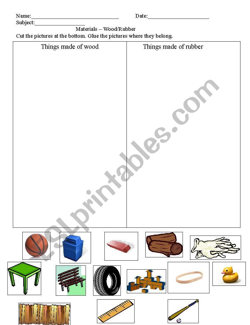 materials: wood/rubber t-chart