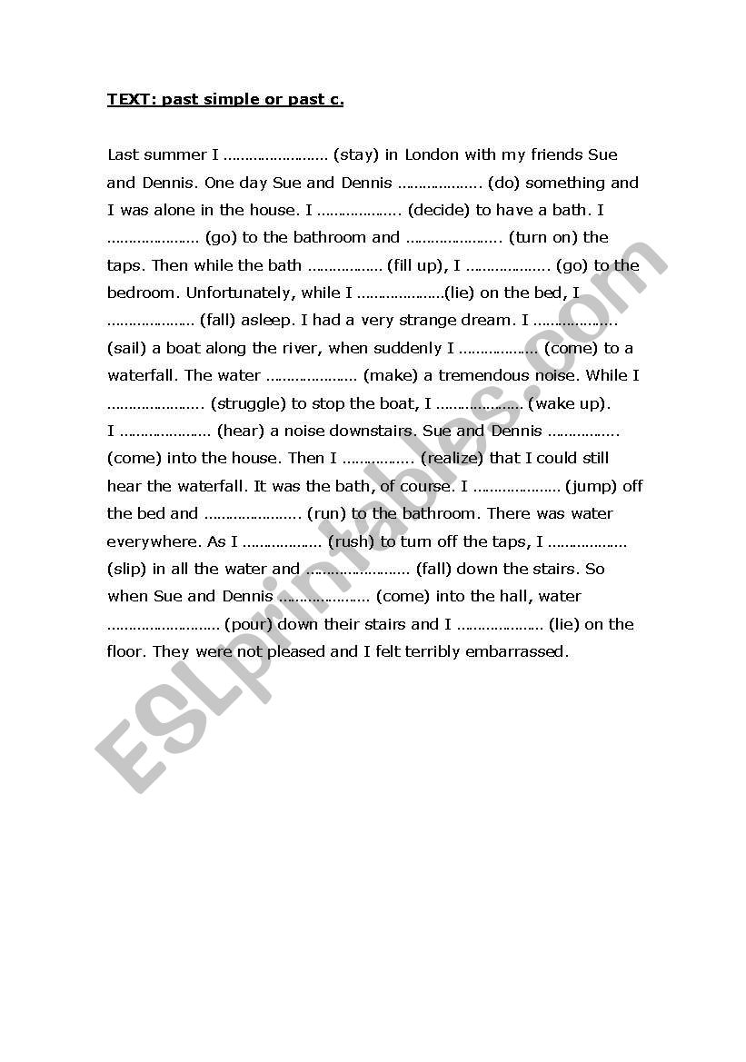 Fill in the gaps Past tense worksheet