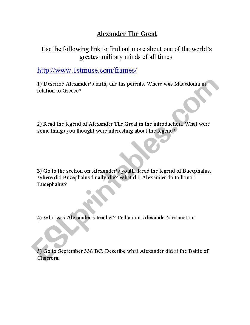 Alexander the Great worksheet