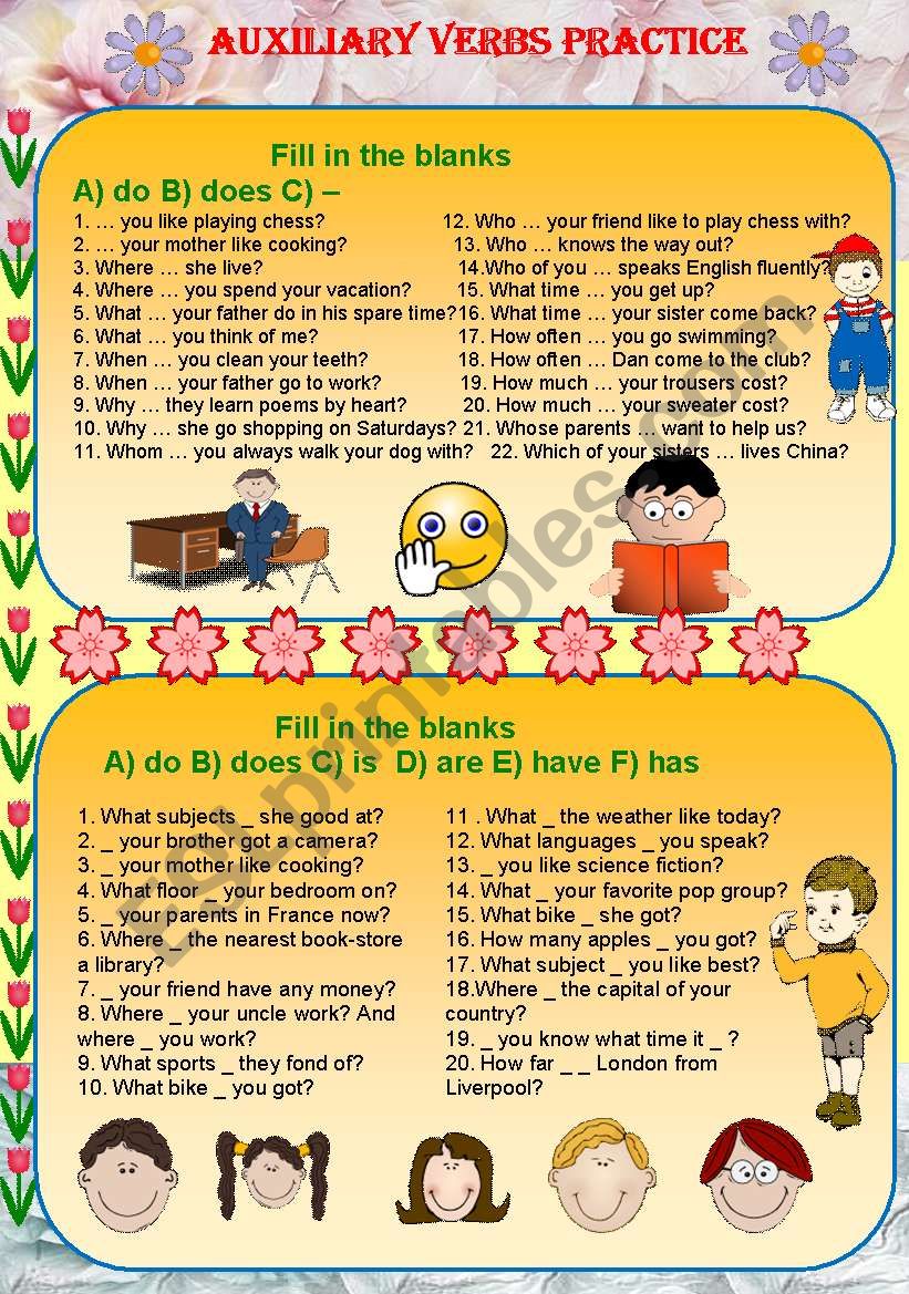 Auxiliary verbs practice worksheet