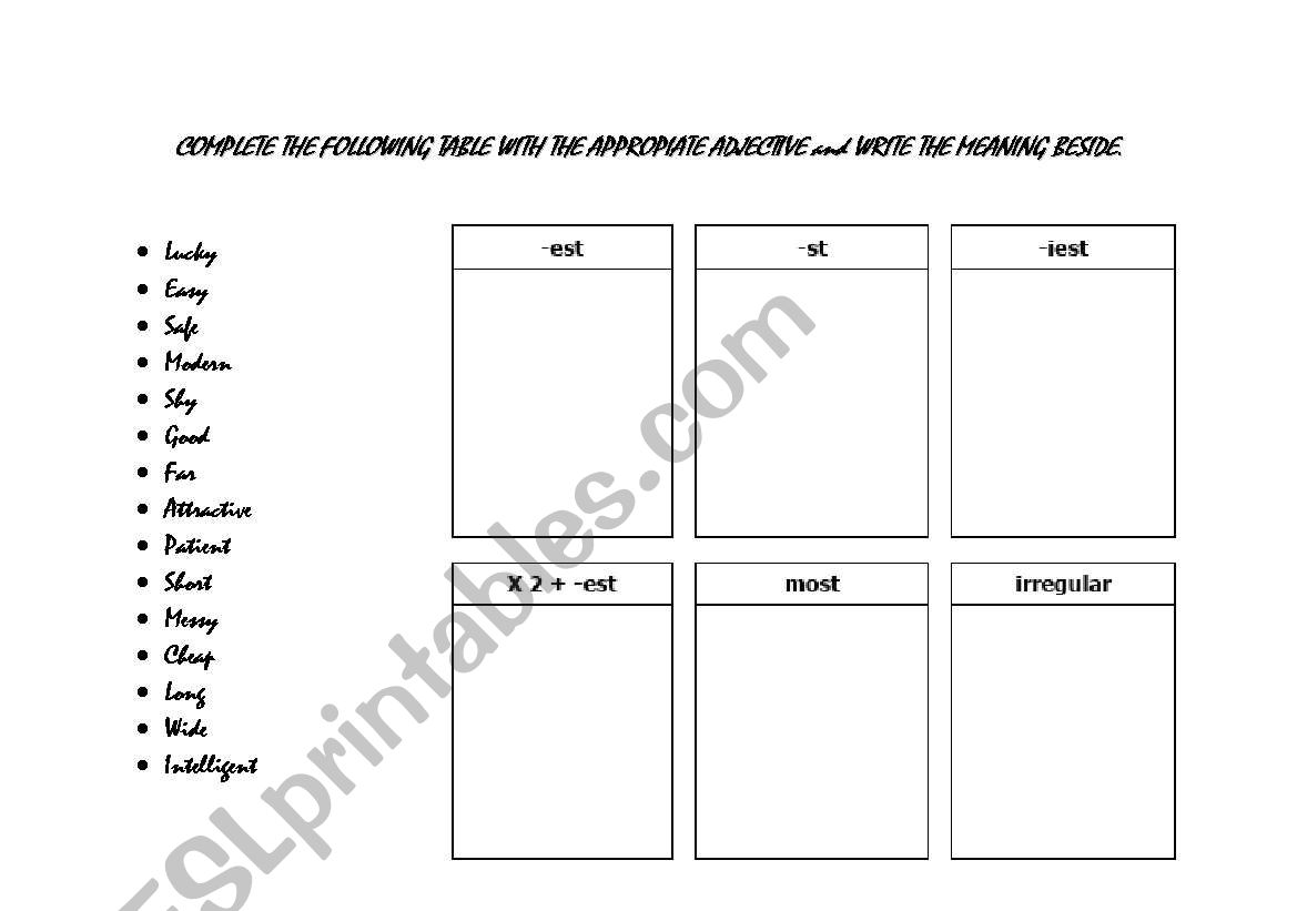 Superlative Adjectives worksheet