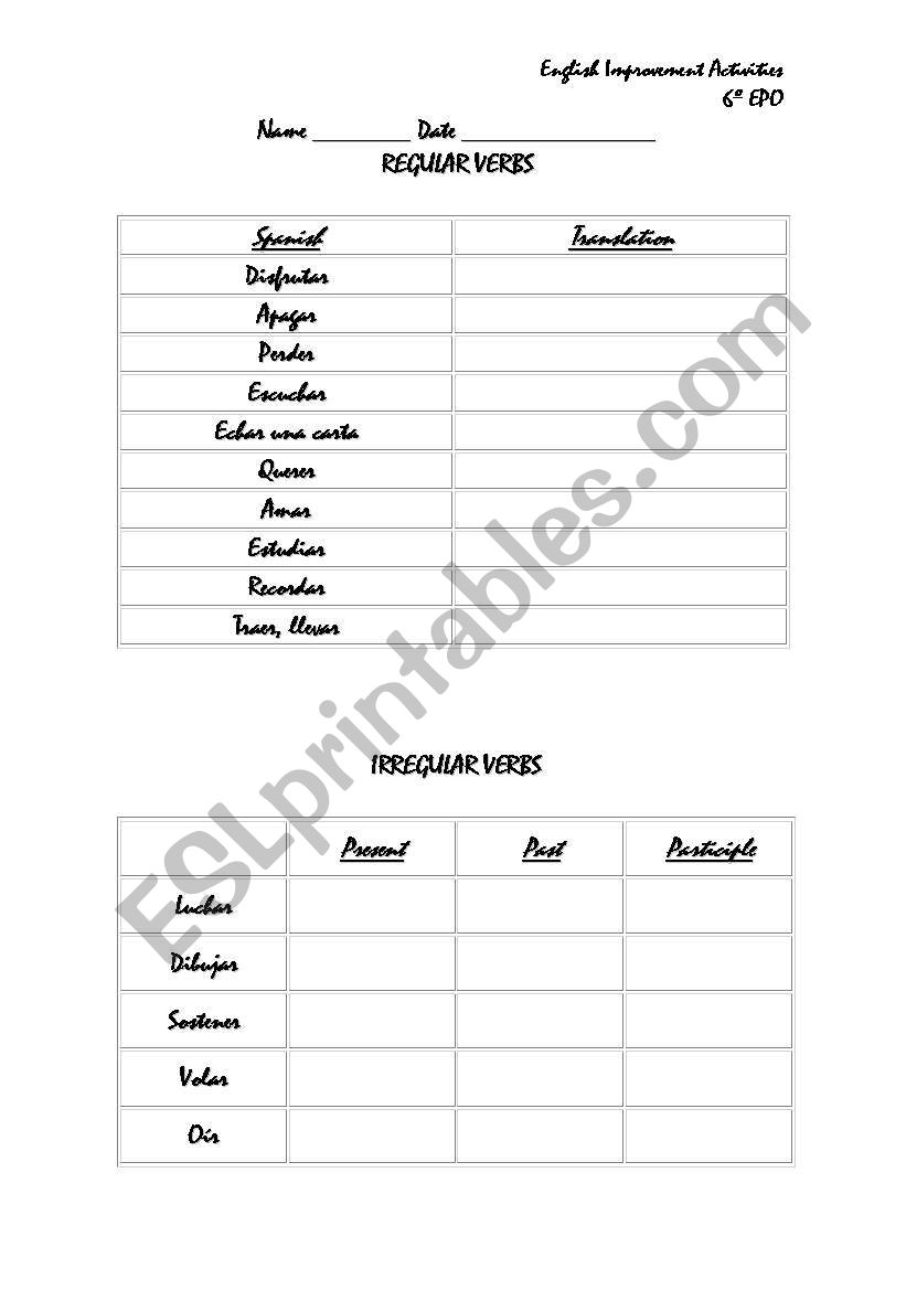 VERBS worksheet