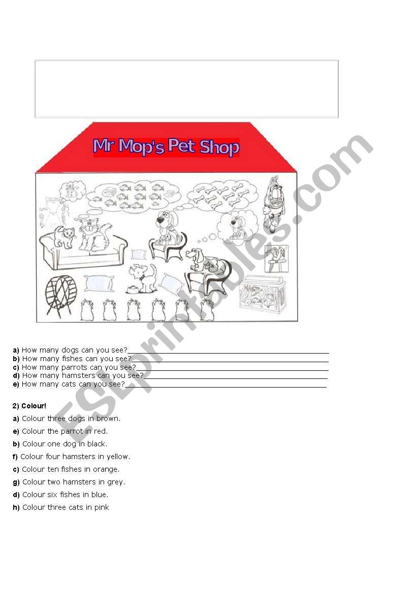 Pet shop worksheet