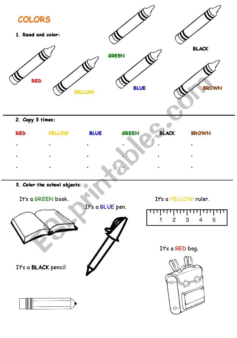 COLORS AND SCHOOL OBJECTS worksheet