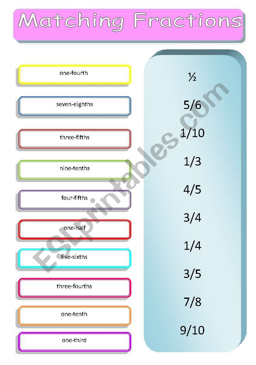 Matching Basic Fractions worksheet